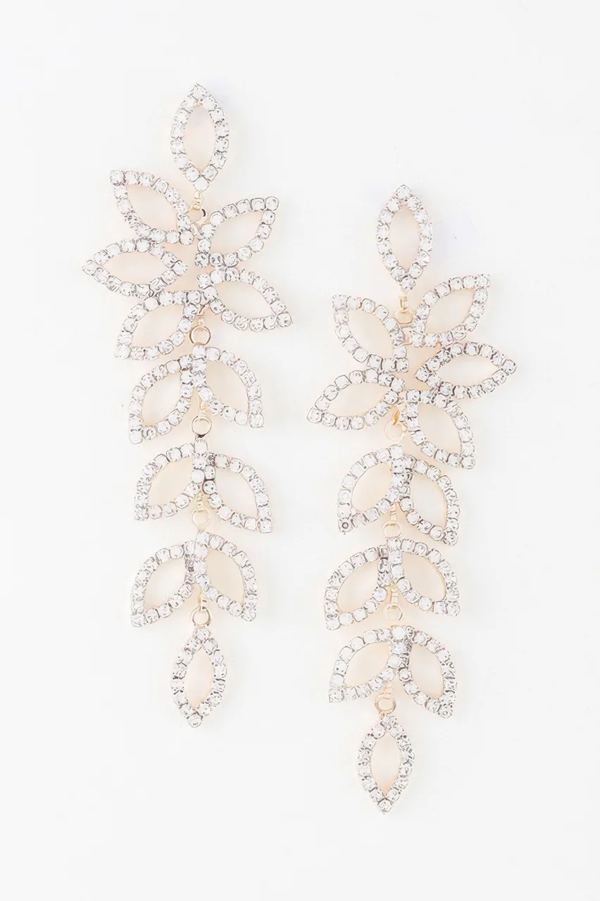 Bejeweled Flower Petal Drop Earrings