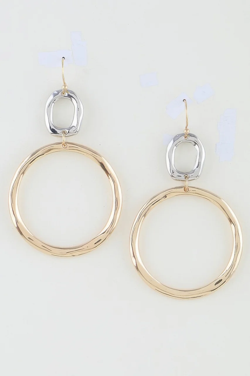 Two-tone Organic Hoop Drop Earrings