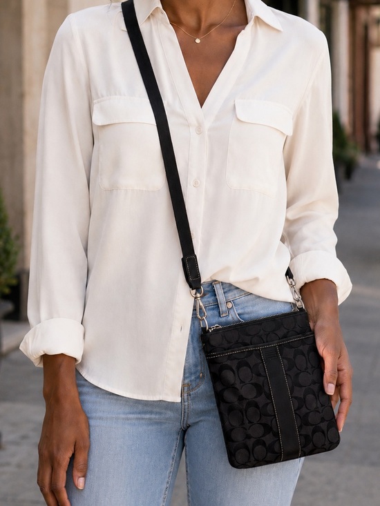 COACH Black Jacquard Crossbody Bag - Classic Designer Pattern