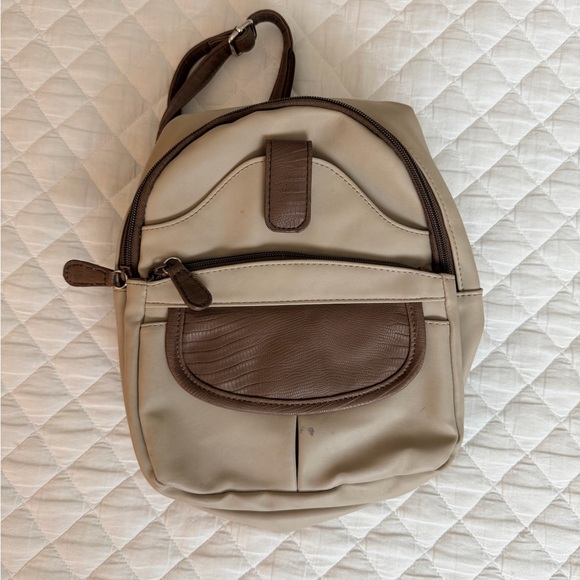 Tan and Brown Small Backpack Purse
