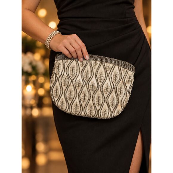 Vintage Silver and White Beaded Clutch